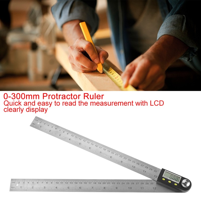 0-300mm Stainless Steel Electronic Protractor Digital Goniometer Angle Finder Miter
