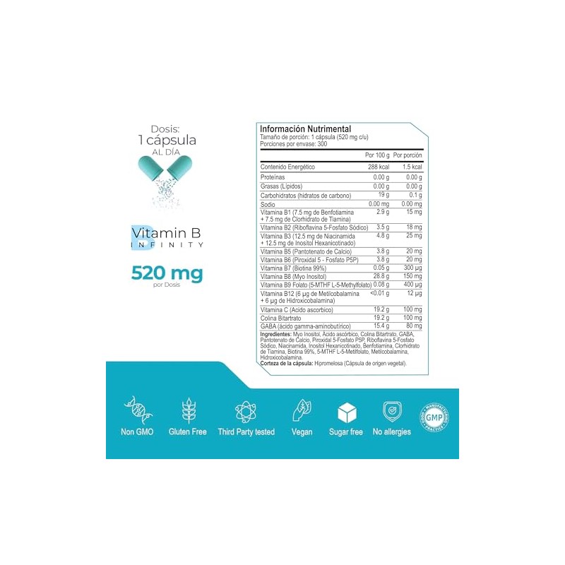 ETERNAL NUTRITION Infinity Complejo B Elevado (300 Cápsulas) | 11