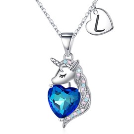 TINGN Unicorn Necklace Gifts for Girls, 14K White Gold Plated Initials Heart Pendant Unicorn Letter Chain for Girls Daughter Birthday Unicorns Gifts for Girls Women Jewellery, Cubic Zirconia Stainless