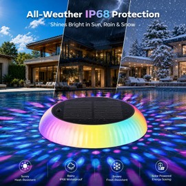 Solar Powered Floating Pool Lights with Rotating Motor – 7.6" Self-Spinning RGB Color-Changing Lights for Above Ground Pools. IP68 Waterproof. Perfect for Parties, Night Swim, Backyard – 2 Pack.