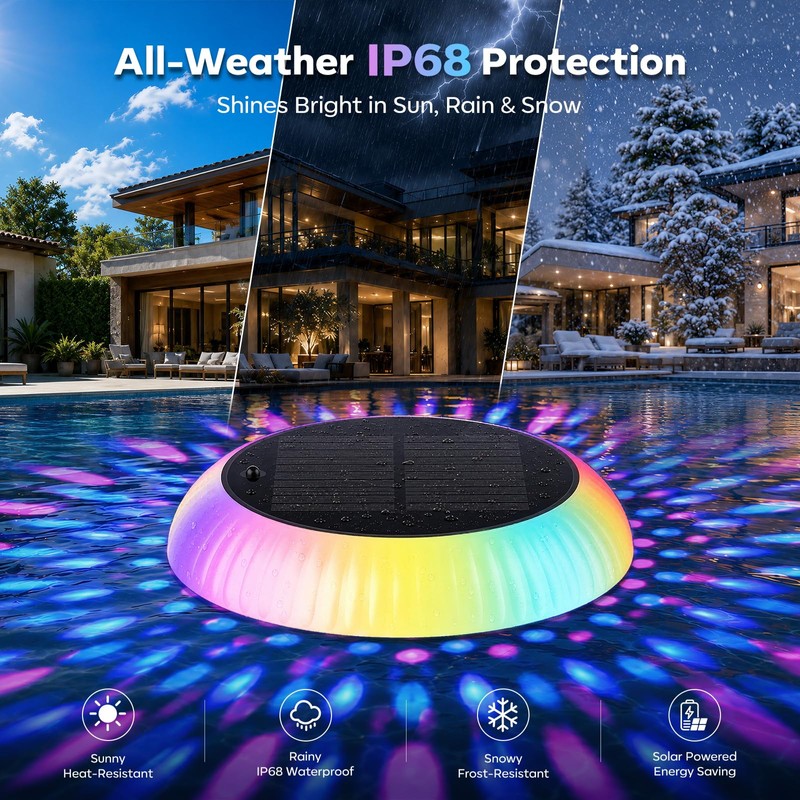 Solar Powered Floating Pool Lights with Rotating Motor – 7.6"