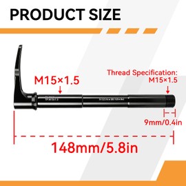equlup Quick Release Thru Axle, M15x1.5 Thread Bikes Front Thru Axle Skewer with Adjustable Revolve Handle Lightweight Aluminium Hub Adapters Axles for Rockshox Front Fork Shaft Lever (L:148mm