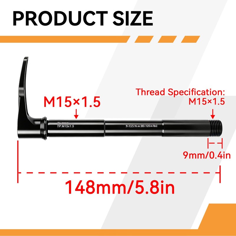 equlup Quick Release Thru Axle, M15x1.5 Thread Bikes Front Thru