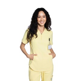 Acadia Women's Sporty Scrub Top – V-Neck, Hidden Pockets，High Stretch, Easy Care, Functional (US, Alpha, Medium, Regular, Regular, Sunshine)