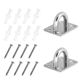 Befun 2PCS Square Pad Eye Plate, M6 Oblong Eye Pad Plate Stainless Steel Suspension Ceiling Hook Marine Hardware Staple Hook Ring Loop with Screws for Swing Suspension