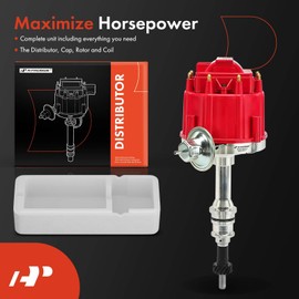 A-Premium Ignition Distributor with Cap and Rotor Compatible with Ford 351C 351M 400 429 460 HEI Distributor 7500 RPM 65K Coil, Red