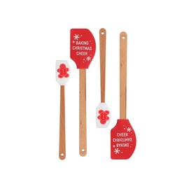 Baking Christmas Cheer Wooden Spatula Set, 4 Pieces, Red and White