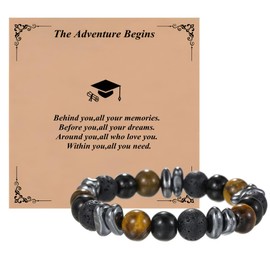 Class of 2025 Graduation Gifts for Him Her,Beaded Bracelets for Men,Cool Graduation Bracelets for College/High School/Middle School/Masters Degree/8th Grade/5th Grade (tigers eye+hematite+agate+lava stone)