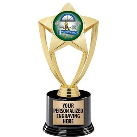 Crown Awards Math Trophy, 8" Gold Star Kids Mathematics Trophies with Deluxe Round Base 10 Pack