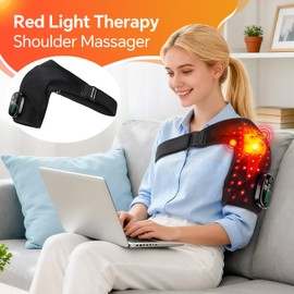 FAMILY‎ HEALTH Red Light Therapy for Shoulder with Massage, Cordless 5000mAh Shoulder Brace for Men Women, 50 Dual-Chip 660nm 850nm LEDs, Adjustable Left or Right Wearable Shoulder Wrap with Timer