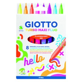 Giotto Turbo Maxi Fibre Tip Pens with Fluorescent Fibre Tip Wide Nib 5mm Refill Assorted Colours (Pack of 8)