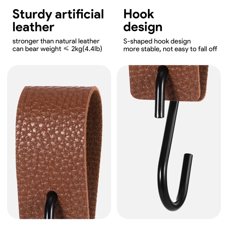 ROOMHUAWAY Pack of 6 S Hooks with Leather Loop, Clothes