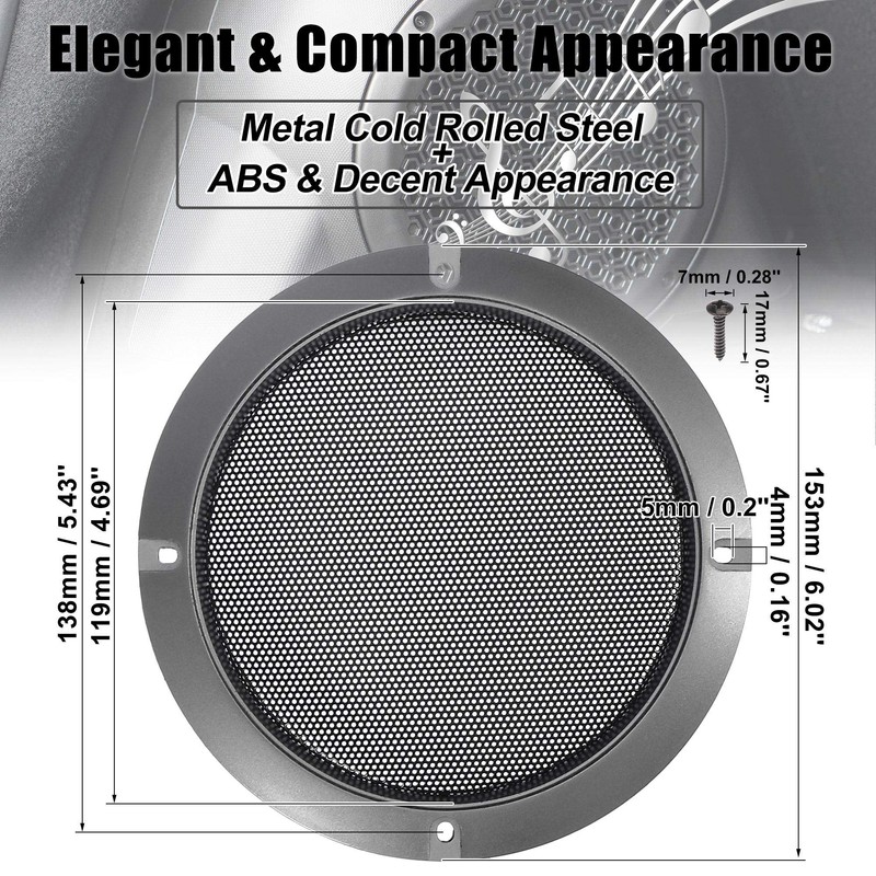 X AUTOHAUX 5" Titanium Tone Audio Speaker Cover Mesh Subwoofer