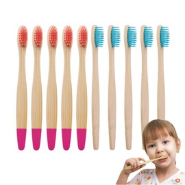 Paquete de 10 Cepillos de Dientes de Bambú para Niños – Ecológicos y Biodegradables con Cerdas Suaves y Colores Variados – Sin BPA, Veganos, Amigables con el Medio Ambiente (Rosa & Celeste)