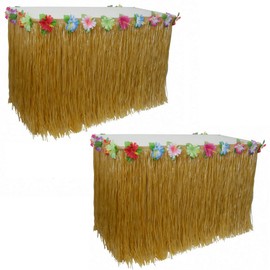 2 Sets Tropical Hawaiian Luau Grass Table Skirt - Decorate Your Party with Island Vibes
