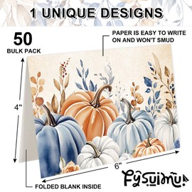 FYSUIMU 50 Pack Fall Cards Boxed Vintage Pumpkin Leaves Greeting Cards with Envelopes Stickers Glue Stick Autumn Blank Note Card for Thanksgiving Harvest Party Supplies, 4 x 6 Inch
