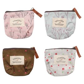 Mini bolsa de lona para monederos, mini bolsas de maquillaje con patrón de flores, lindo monedero bolsa de almacenamiento, Blanco, rosa, café, azul