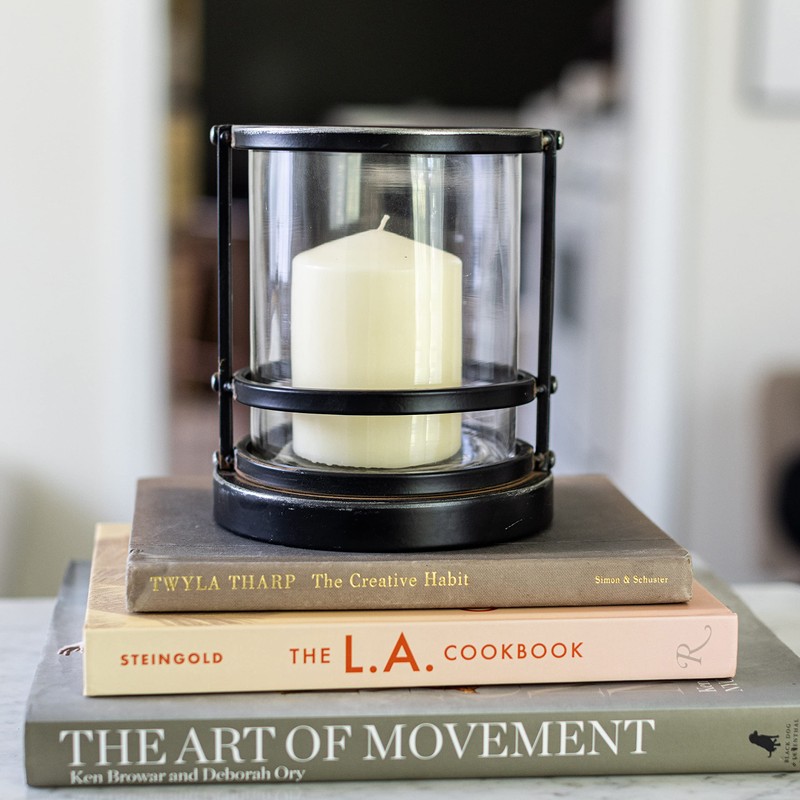 Stonebriar Industrial Black Metal Cage Pillar Candle Holder with Removable