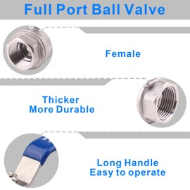 DERNORD Full Port Ball Valve Stainless Steel 304 Heavy Duty for Water, Oil, and Gas with Blue Locking Handles (1" NPT)