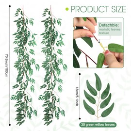 Janinka 5 Guirnaldas de Hojas de Sauce Artificiales 6 Pies Ramitas Colgantes de Vid Verde de Boda de Hiedra de Seda Sintética de Planta Falsa Ruscus Italiano Decoración para Hogar Granja Fondo Mesa