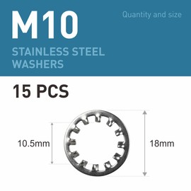 BOUMVID Pack of 15 M10 Tooth Washers Lock Washers Stainless Steel 304 Tooth Washers Inner Tooth Serrated Clamping Discs Size Assortment Spring Washers Washers for Screw Attachment