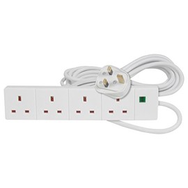 Mercury | 4 Gang UK Mains Surge Protected Extension Lead | 5 Metre White