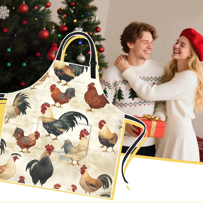 ANNA QUEEN Rooster Apron for Women Men with Pockets, Adjustable
