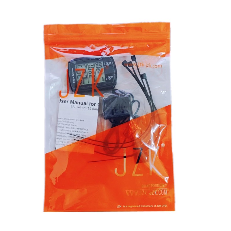 JZK Wired bike computer with LCD backlight Display, 19 functions