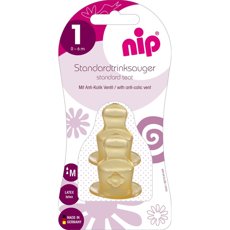 nip Standard Anatomical Latex Teat 0-6 Months Medium Milk