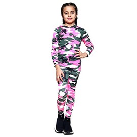 Girls Camouflage Hooded Top and Leggings Tracksuit Set Neon Pink 11-12 Years