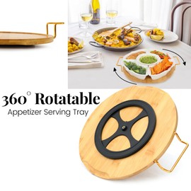 PLAPITATE Party Serving Trays and Platters, Ceramic Lazy Susan Serving Tray with Divided Sections Appetizer Rotating Serving Tray for Fruits, Veggies, Chips and Dip Serving Set