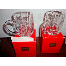 MIKASA CHRISTMAS TREE LEAD CRYSTAL SET OF 2 COFFEE TEA MUGS