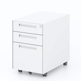 3-Drawer Rolling File Cabinet, Metal Mobile File Cabinet with Lock, Filing Cabinet Under Desk fits Legal/Letter/A4 Size for Home/Office, Fully Assembled Except Wheels (White)