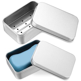 Tenbrachian 2 Pcs Travel Soap Cases, 150 ML Aluminum Soap Box, Soap Travel Case, Metal Soap Box, Travel Soap Container, Leakproof Soap Dish Holder, Soap Tin with Draining & Lid(Rectangular)