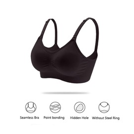 Baycat 2 Pack Hands-Free Bra, Hands-Free Nursing Bra, Maternity Bra, Easy Breastfeeding, Comfortable Breast Pump Bra, Adjustable Nursing Maternity Bra for Breastfeeding(XL,Black)