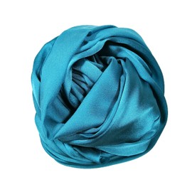 Shanlin Silk Feel Long Satin Patterned & Solid Color Scarves for Women in Gift Box, Teal-blue, Standard