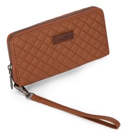 Montana West X Wrangler Wrangler Brown Wristlet Wallet for Women Ladies Female Large Quilted Phone Wallet Card Holder Money Cash Organizer with Rfid Lining