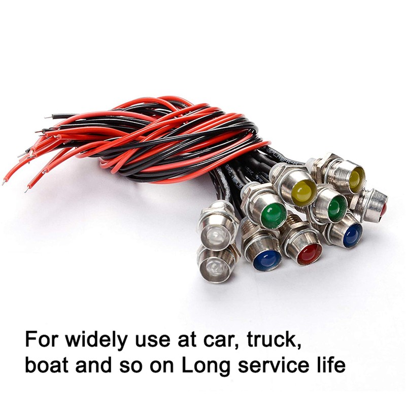 10PCS Pre-wired Car Boat LED Dash Panel Indicator Light 12V