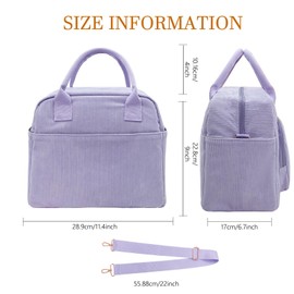lifwimner Insulated Lunch Bag for Women Men 10L Large Corduroy Lunch Box Soft Reusable Cooler Cooling Tote for Work Picnic Beach (Purple)