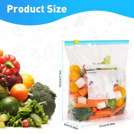 ENGHEK 56PC Large Zip Lock Bags, Reusable Freezer Bag over Quart/1L, Clear Food Storage Slider Sandwich Bags with Expandable Bottom, BPA-Free Food Bags Zip Seal for Fruits, Vegetables, Meat, Grains