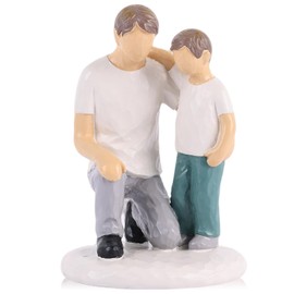 Father Son Sculpture,Hand-Painted Resin Parent Child Figurine with Boy,Family Bond Statue,Meaningful Birthday Keepsake for Men,Grandpa Grandson Shelf Desk Home Office Decor,Memorial Gifts for Loss
