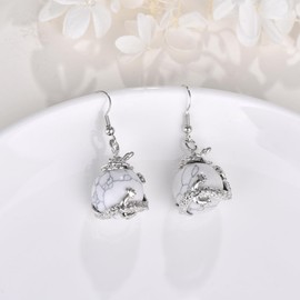 Dragon Claw Natural Stone Round Ball Earrings Fashion Rainbow Gemstones Crystal Translucent Ball Dragon Claw Stud Earrings for Women for Teen, Copper, Turquoise