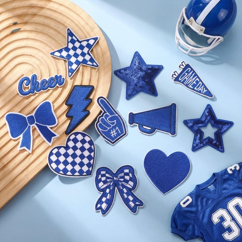 Glitinsel 24 Pcs Blue Football Cheer Patches Iron on for