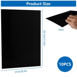 AKOLAFE Pack of 10 Acrylic Glass Panels, Black, A4 Plastic Sheet, 1 mm, Acrylic Panels, 30 x 21 cm, Acrylic Sheet, Plexiglass Panels, Rectangular, Robust Plexiglass Cut to Measure, for Painting, DIY,