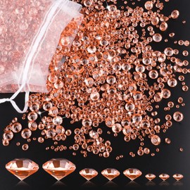 Pack of 4000 Confetti Diamonds Decorative Sparkles Transparent Acrylic Crystals with Organza Bag for Table Decoration Wedding Table Greeting Cards DIY Art (3 mm, 6 mm, 10 mm) (Rose Gold)