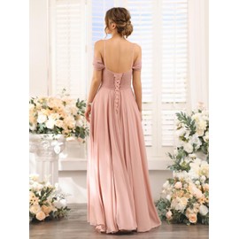 XIUMAO Dusty Rose Bridesmaid Dresses for Women wit Slit Off The Shoulder A-line Formal Maxi Dresses for Women Evening Party 6