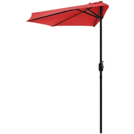 STANDERECT 9FT Half Patio Umbrella, Outdoor Wall Umbrella with Easy Hand Crank, 5 Sturdy Ribs, UV Protection for Pool Garden Balcony Deck (Red, 9FT)