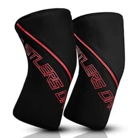 Hustlers Only 7MM Gym Knee Sleeves for Powerlifting, Weightlifting Double Ply Knee Sleeves for Support, knee Pian Relief and Protection Heavy Duty Pair for Strongman and Women (Black/Red, M)