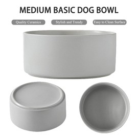 Welloyed 6'' Ceramic Dog Bowl - 30Oz Classic Dog Food Bowl Water Bowl for Small and Medium Dogs, Heavy Duty Non-Slip Dog Dish, Food Grade Stoneware Pet Bowl, Dishwasher & Microwave Safe, Grey