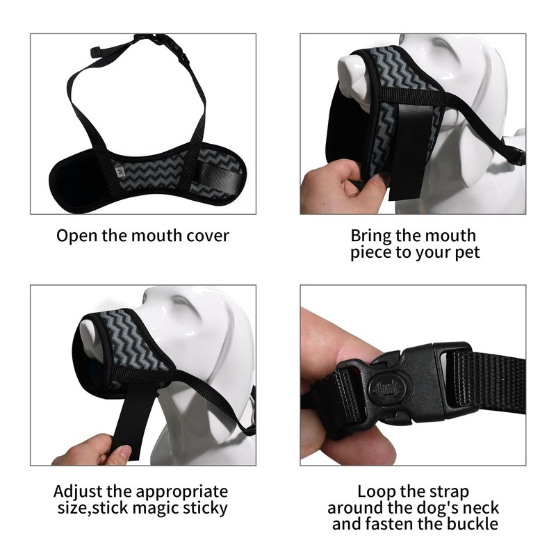JOYPAWS Grey Dog Muzzle, Air Mesh Breathable Muzzle Wavy Stripe
